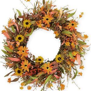 Large Fall Front Door Wreath,28" Artificial Floral Wreath with Colorful Daisies‎